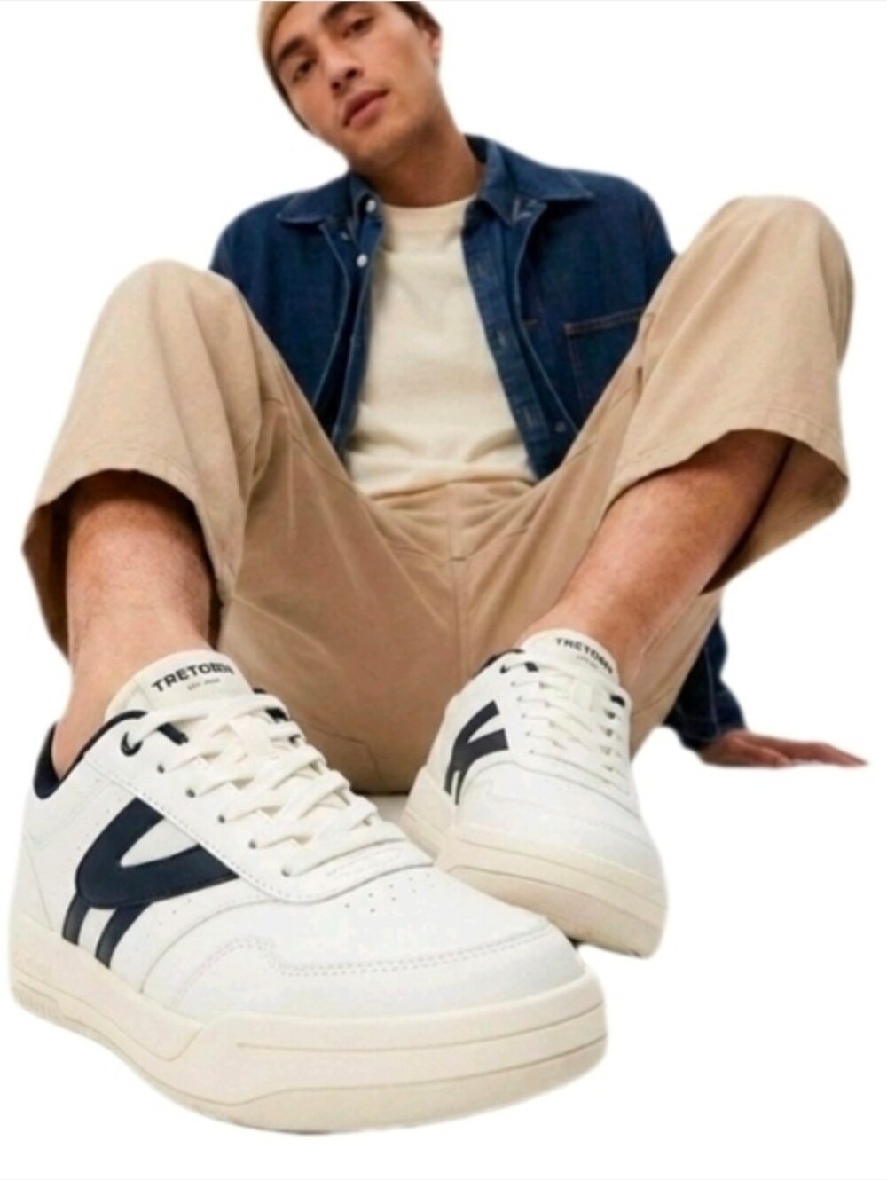 Tretorn Men's Sneakers Ortholite Footbed Shoes White Navy Lace-Up Size 9.5 NIB